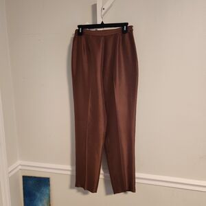 Ruby Cho 100% Silk Trouser Size 6 | Cognac Brown Straight Leg Vintage Pant‎ Euc